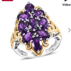 EverTrue African Amethyst 4.00 ctw Ring in 18K YG Plated and Platinum Bond